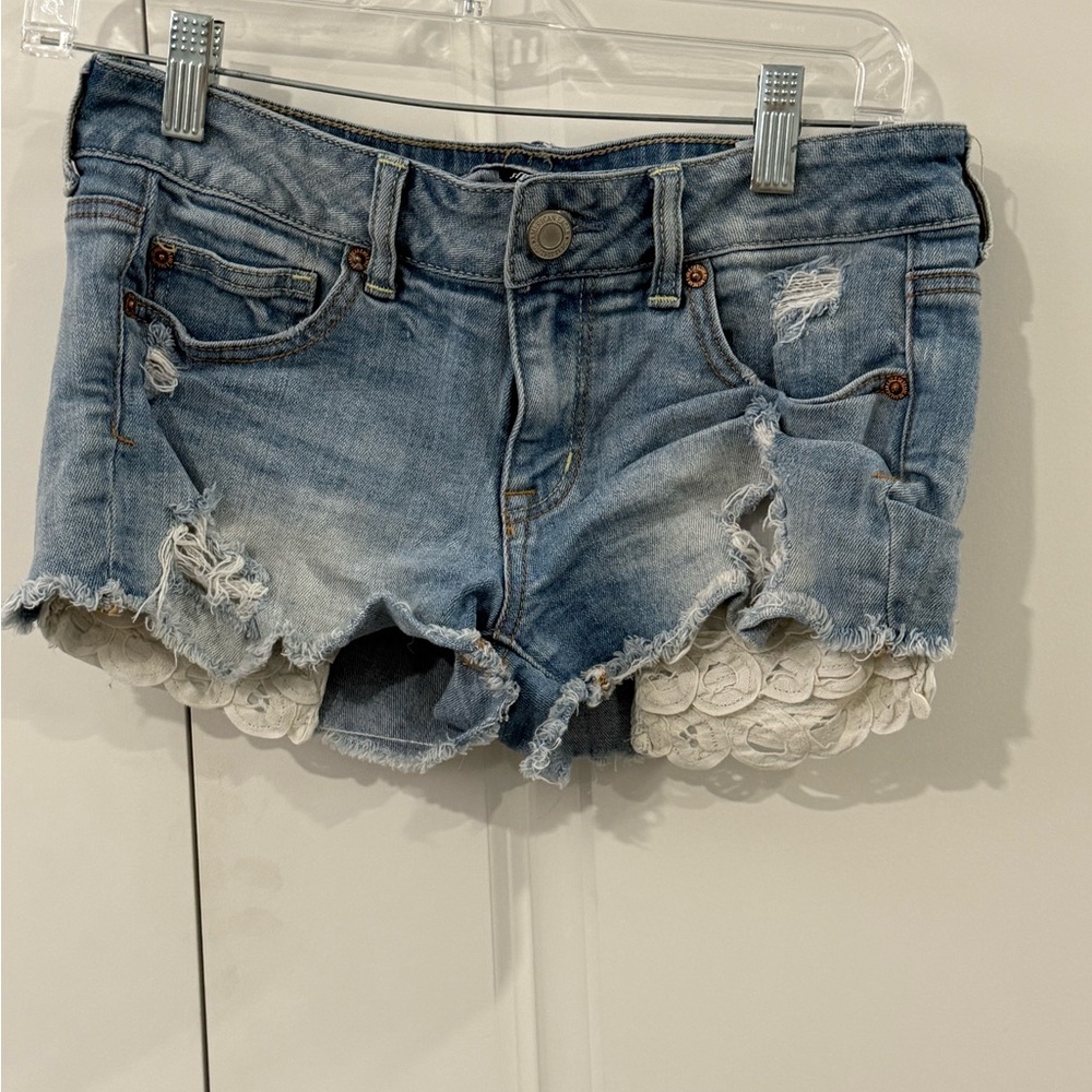 Michael Kors Blue Jean Shorts with Lace Detail